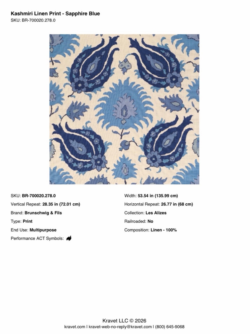 Brunschwig & Fils - Kashmiri Linen Fabric 5+ Yards